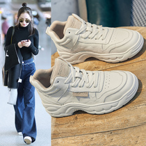 South Korea Tide brand leather high-help small white shoes women Joker new casual dad shoes sports ins tide thick bottom womens shoes