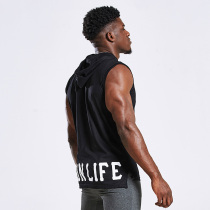 Ironlife fitness sports hooded vest mens loose basketball shoulder waistcoat sleeveless T-shirt body training suit