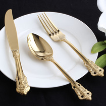Home stainless steel western fork spoon steak knife Coffee dessert spoon Fruit fork Gold tableware set 7107