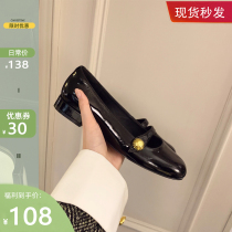 Retro small gold buckle Mary Jane coarse heel woman shoes 2022 spring summer new 100 hitch black small leather shoes flat single shoe woman