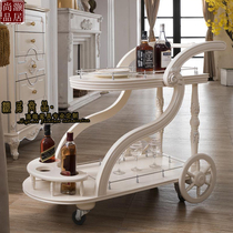 European-style solid wood dining car Wine Car white home Villa carved restaurant trolley trolley tea car custom