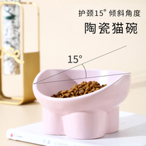 High Foot Kitty Bowl ceramic snacks Drink water Rice Basin Defense cervical spine Large size Short-footed Cat Supplies Pitched Dog Bowl