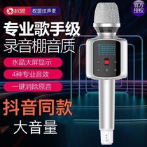 Power union dazzle sound microphone with audio All-in-one microphone Wireless Bluetooth mobile phone live singing national K record song artifact