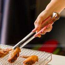 Pink stainless steel barbecue clip non-slip anti-hot Korean barbecue food clip