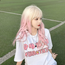 Wig female long curly hair light pink net red sun often lo round face JK wig e-sports girl JK color full head cover
