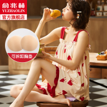 Sling pajamas womens 2021 new style with chest pad spring and summer pure cotton girl two-piece suit thin home clothes