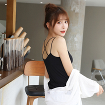 Small camisole Vest Womens belt chest pad inside anti-light design sense wear beautiful back black chest coat spring and summer