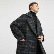 Woolen coat men long autumn and winter New loose trend small fragrant wind plaid trench coat mens wool coat men