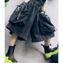 Retro casual fashion wide leg pants women 2021 autumn new personality Joker elastic waist seven points denim boots (