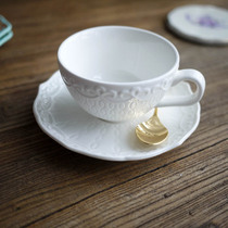 Export to the United Kingdom Embossed three-dimensional white lace-shaped word pattern Teacup dish Coffee cup dish Vintage white British tableware