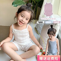 Childrens summer Girls home clothes set Female baby camisole shorts two-piece cotton pajamas cool and breathable