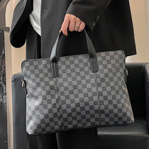 Hong Kong Bull Leather Money Business Bag Mens Handbag Briefcase Cross Section Single Shoulder Bag Slanted Satchel Backpack Plaid