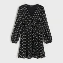 Reserved one-piece dress Dress Wave Dot Printed Long Sleeves Wrap Dress Temperament Fashion Mini Short Dress