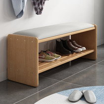  Shoe change stool shoe rack household door entrance light luxury modern simple solid wood plus soft bag long stool shoe change cabinet one