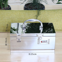 Mirror stainless steel check box password lock padlock seal box large voucher storage solid color money box metal