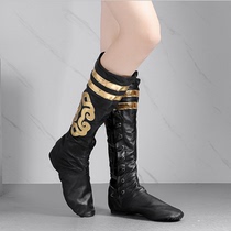 Tibetan Mongolian dance womens art Test dance boots mens and womens dance shoes black pattern leather Mongolian custom