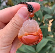 Yang Yujia natural yellow dragon Jade chicken blood red color big belly Maitreya smile Buddha pendant pendant certificate New
