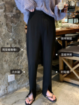 superniniyy slim God pants split suit pants high waist micro loose black casual pants straight pants women