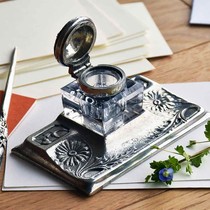 (Spot) French handmade ink table with ink bottle Daisy glass made in France