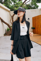 Wind home hit the main push model slim chic short sleeve acetic acid suit high waist wide leg shorts LT0240