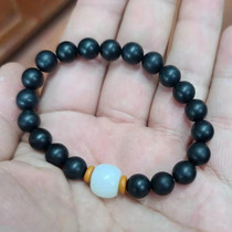 Bracelet Hetian Jade ink jade seed material Sheep fat jade old-type beads(with skin)