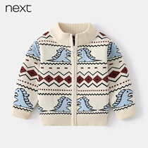 NEXT2021 fall boy sweater cardiovert zipped zipped childrens collar cartoon dinosaur sweaters Korean version autumn and winter