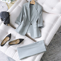 JOLIMENT gray green suit suit womens summer new Korean version of casual fashion workplace thin suit top