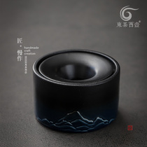 Black pottery ashtray with cover windproof fly ash living room household ashtray medium ceramic tea washing water tea dregs water