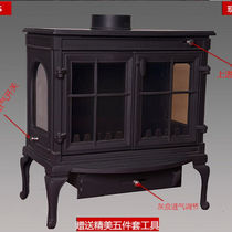 Double door independent fireplace real fire wood fireplace villa fireplace heater European cast iron stove three-sided glass