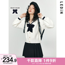 Lemachi Navy Collar Jersey Jacket Woman Early Autumn Blouse Women 2022 Spring New Academy Wind Sweater Stitch Cardiovert