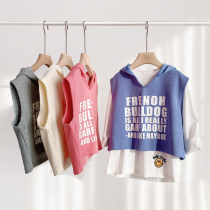 Childrens printed Lianhood waistcoat boys girls loose foreign gas printed letter vest jacket spring and autumn childrens clothing