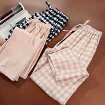 No Tonic Couples Home Sleeping Pants Mens Lady Pure Cotton Flannel Plaid Long Pants Up For Autumn And Winter