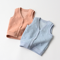 Childrens pure cotton air layer small waistcoat boy girl V collar pure color baby vest outside wearing canon shoulder