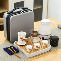 Portable storage kung fu tea set coarse pottery creative travel tea maker Kettle fast guest one pot four cups tea tray