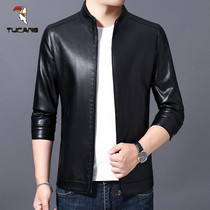 Spring and autumn new Haining leather leather mens velvet thickened leather jacket middle-aged thin stand-up collar jacket clearance