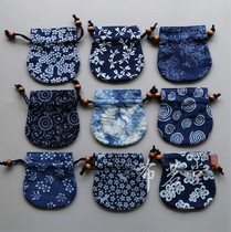 Bumingtang handmade blue dyed cotton cloth drawstring bag bag handmade white printing and dyeing