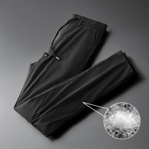 High-end down pants men wear middle-aged and elderly 2020 winter warm straight tube slim thick size cotton pants duck velvet pants