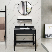 Stainless steel bracket washbasin one-piece floor-standing ceramic washbasin Rock plate washbasin Balcony washbasin combination set