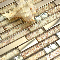Overcolor hot sale gold foil imitation gold pressed glass mosaic surface drill bar KTV background wall store decoration materials