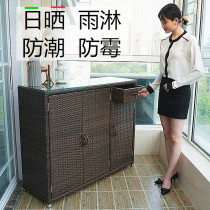 Balcony large capacity storage storage cabinet household moisture-proof glove cabinet outdoor sunscreen waterproof rattan shoe cabinet