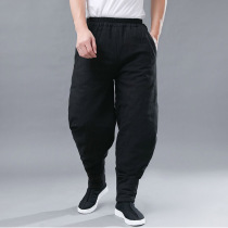Chinese style cotton linen thick cotton pants autumn and winter casual pants mens retro ethnic style wide leg pants super loose large size bloomers