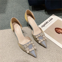 Small ckerwin court Wind ~ Pearl Diamond Sardin cloth tip side empty heel high heel