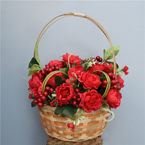 Rattan flower basket dance props shopping basket size square dance flower basket bamboo weave dance big basket fruit basket