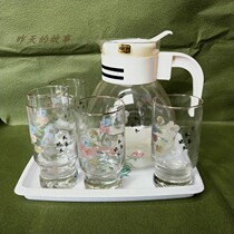 Nostalgic old stock 90s printed glass water cup set of white