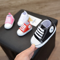 Spring and autumn baby shoes 0-1 year old baby canvas shoes Lace-up soft rubber sole non-slip shoes 0-6-12 months young breathable