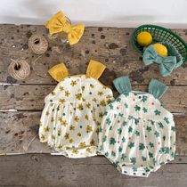 Ins Korean baby clothes Summer female baby harness conjoined khae cotton thin and broken flower bag fart suit