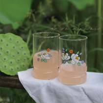 Went to a picnic vintage wind vintage flower print ins milk juice cup glass shooting props