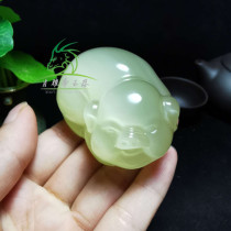 Xiao Ya Zhai natural Afghan jade green white jade hair pig hand piece Mens zodiac Pig play piece is blessed and rich