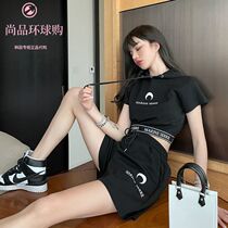 Country now marine marine serre moon alphabet logo suit with cap short sleeve T-shirt shorts two-piece set