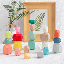 Foreign trade cross-border rainbow wooden stacked stone building blocks color adult childrens educational toys stacked height ornaments